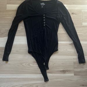 Black ribbed button down bodysuit